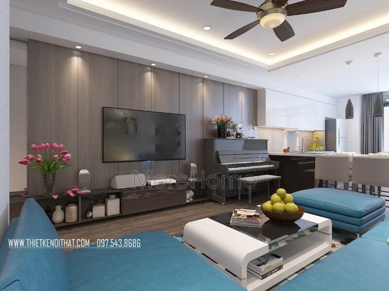 Trang trí phòng khách chung cư đẹp với kệ ti vi gỗ công nghiệp