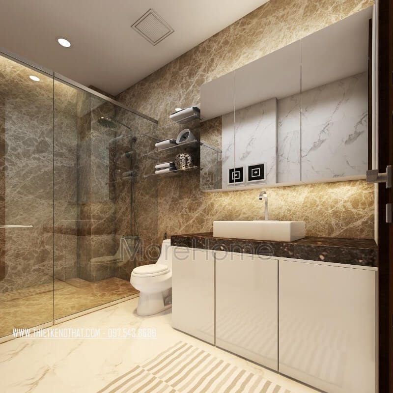 Lựa chọn đá ốp sàn và tường cho phòng tắm giúp dễ dàng vệ sinh và không gian trở lên thoáng rộng hơn