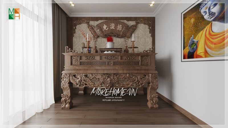 Thiết kế không gian phòng thờ thành kính giúp gia chủ làm ăn phát tài phát lộc.