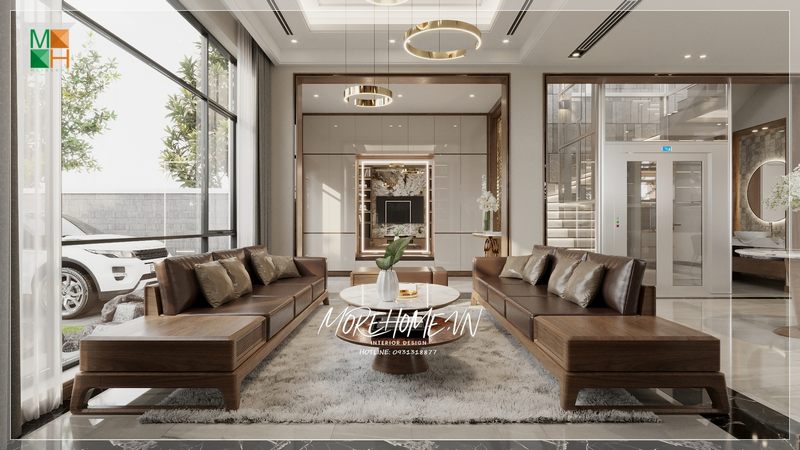 Ghế sofa bọc da sáng bóng, cảm giác nhẹ nhàng và êm ái sẽ giúp bạn có trải nghiệm thoải mái khi sử dụng.