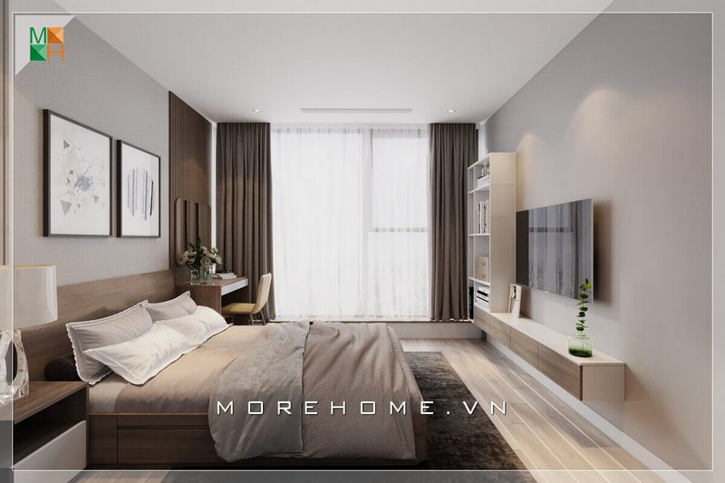 Cửa sổ lớn đón ánh sáng tự nhiên làm nên một mẫu phòng ngủ sáng sủa với chiếc giường màu sắc trẻ trung và năng động rất ấn tượng.
